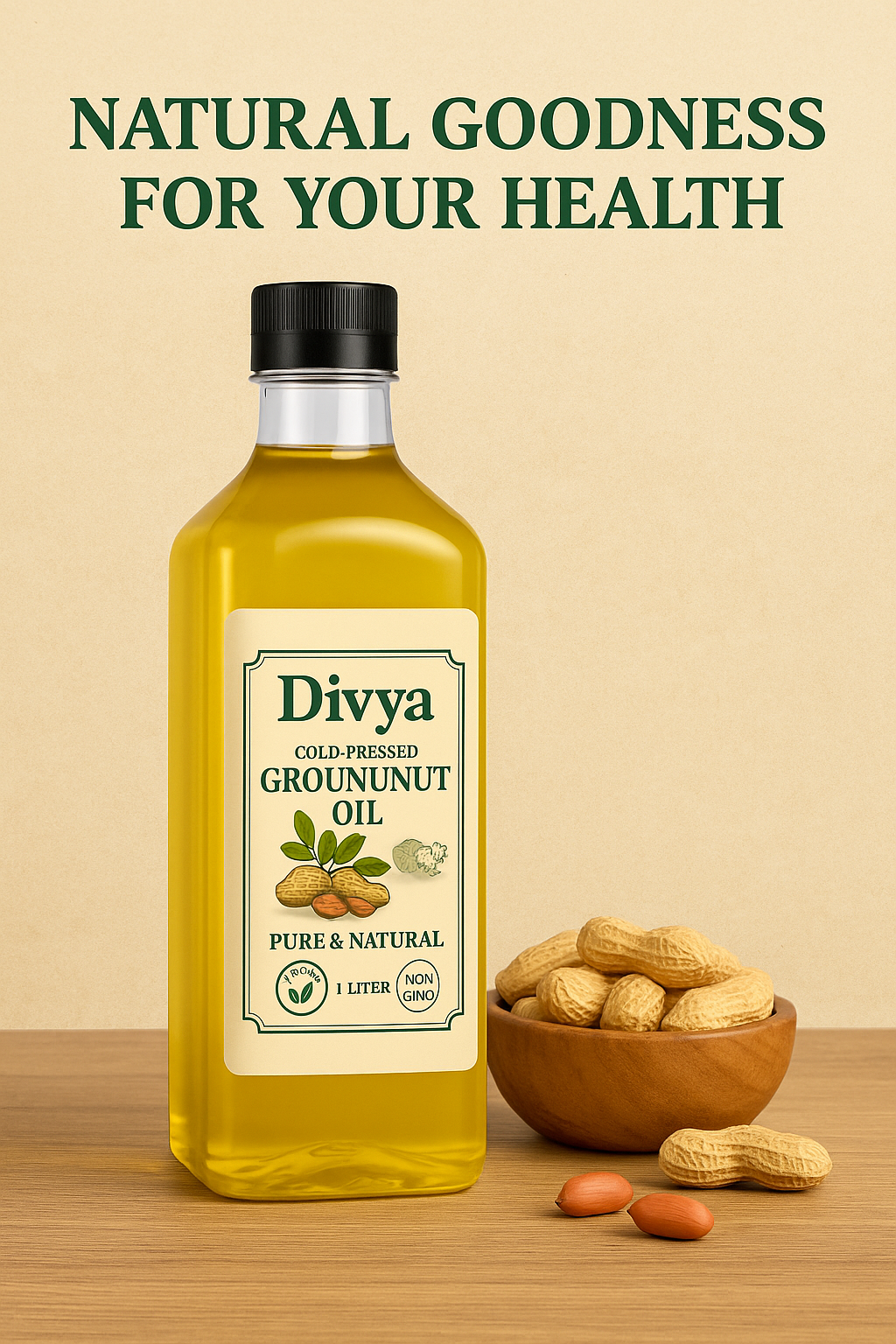 Divya Cold-Pressed Groundnut Oil β 1L | Pure & Natural | Cooking Oil