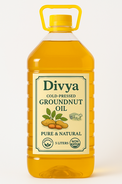 Divya Cold-Pressed Groundnut Oil – 5L | Healthy Cooking Oil | Organic & Non-GMO